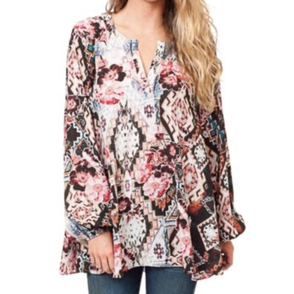 Show Me Your MuMu Jamie V Neck Balloon Sleeve Tunic, Babydoll Dress, Size L
